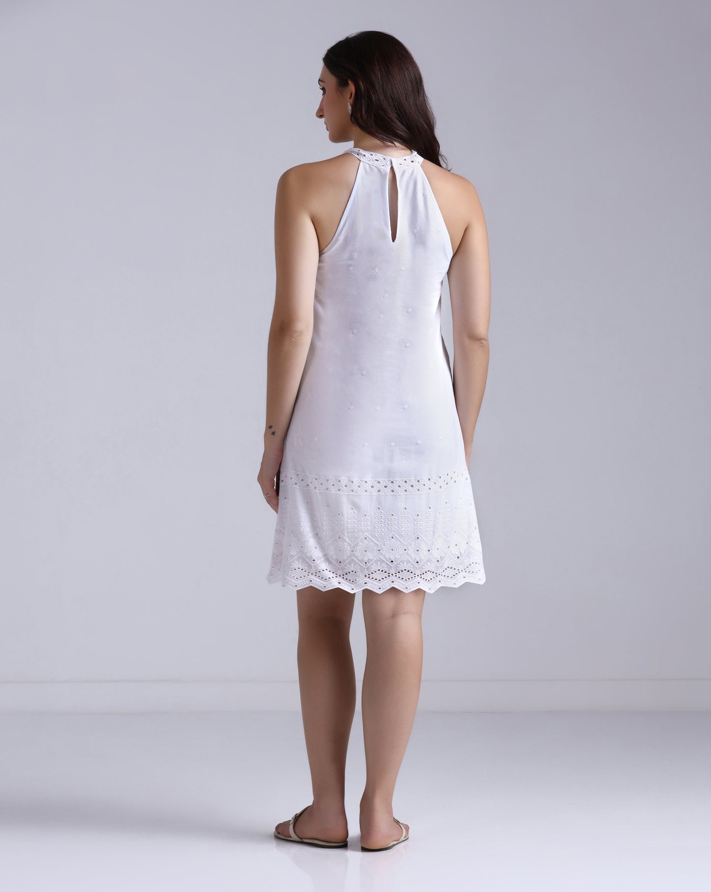 Ivory Halter Schiffli Dress