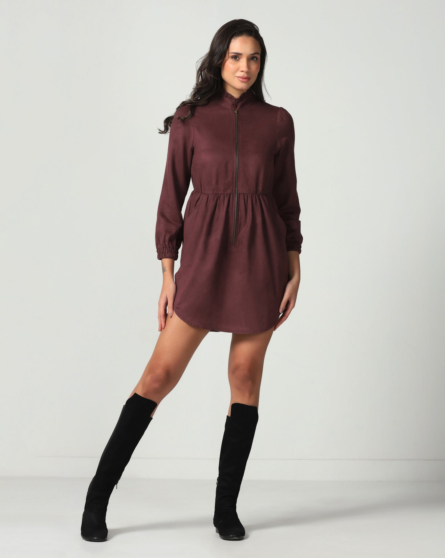 Mulberry Suede Zip-Up Dress