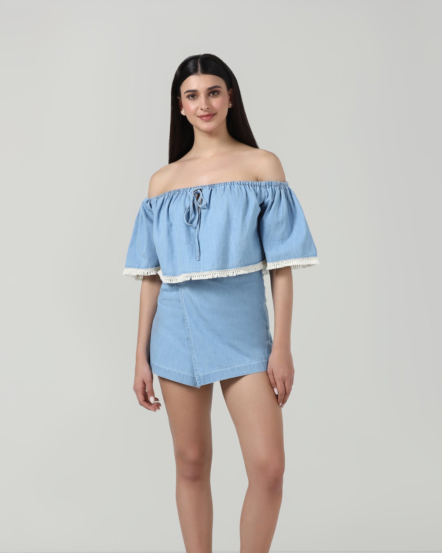 Denim Lace Trim Top