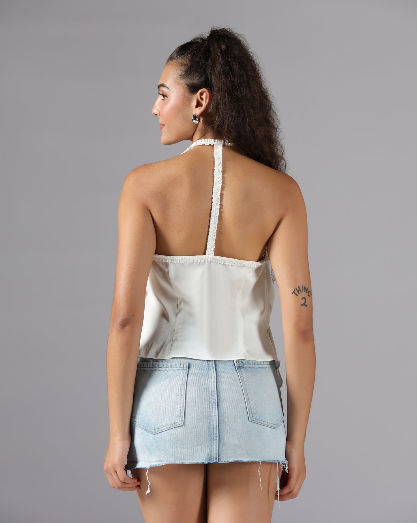 Ivory white satin wrap top
