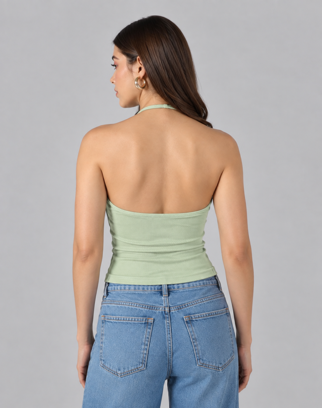Sage Beaded Halter Tank