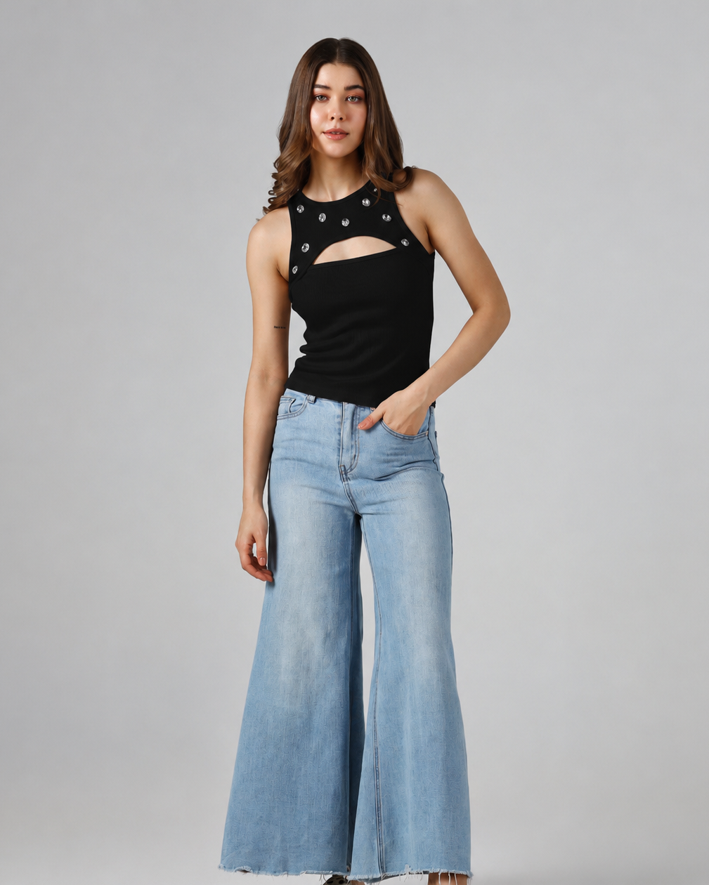 Stone Cutout Ribbed Tank