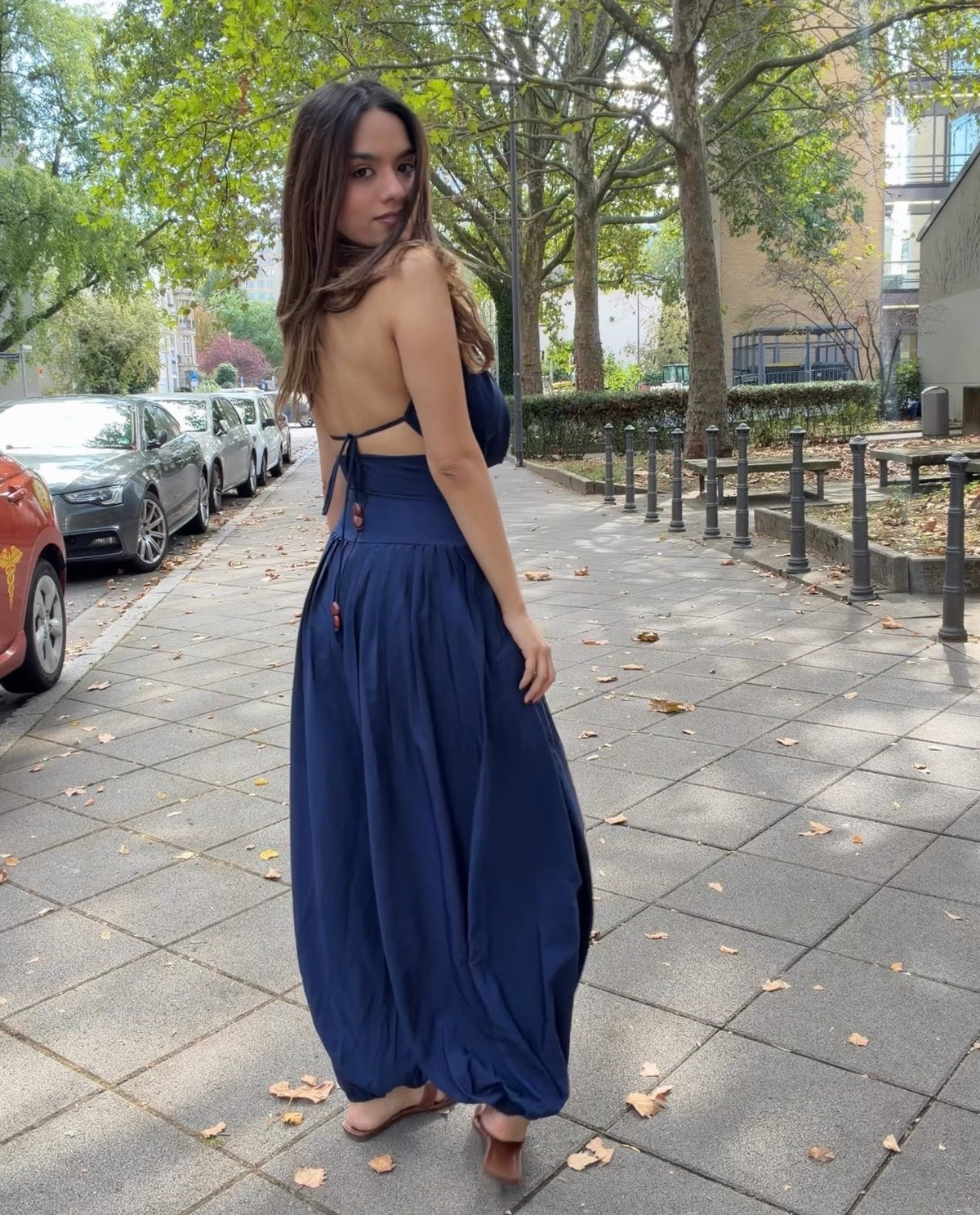 Indigo drape jumpsuit