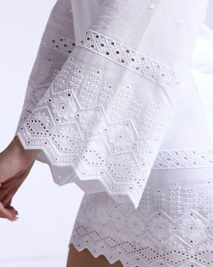 Ivory Bell Sleeve Schiffli Dress