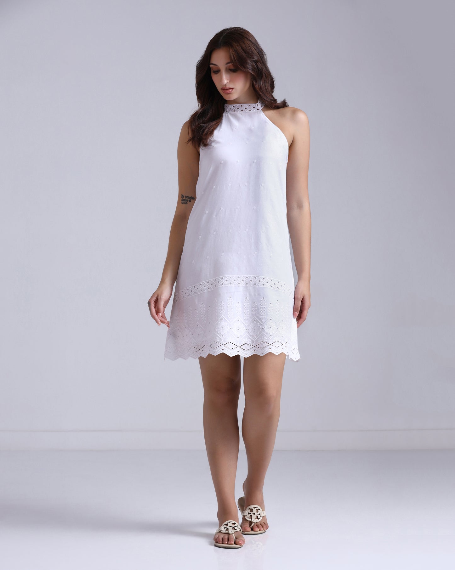 Ivory Halter Schiffli Dress