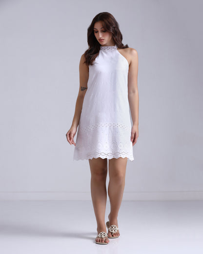Ivory Halter Schiffli Dress