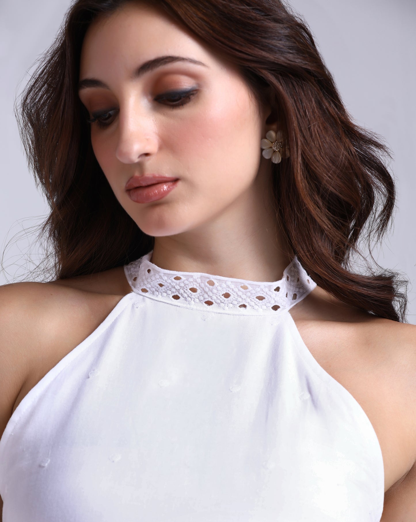 Ivory Halter Schiffli Dress