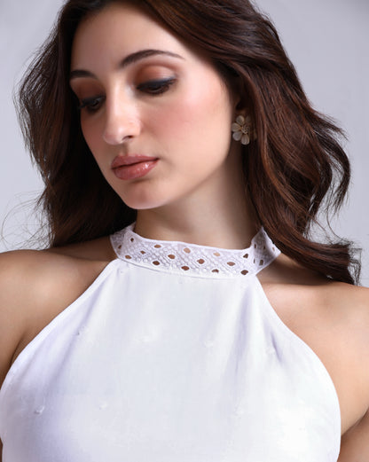 Ivory Halter Schiffli Dress