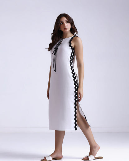 Contrast Trim Midi Dress