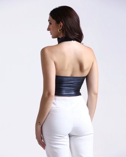 Blue Drape Halter Top
