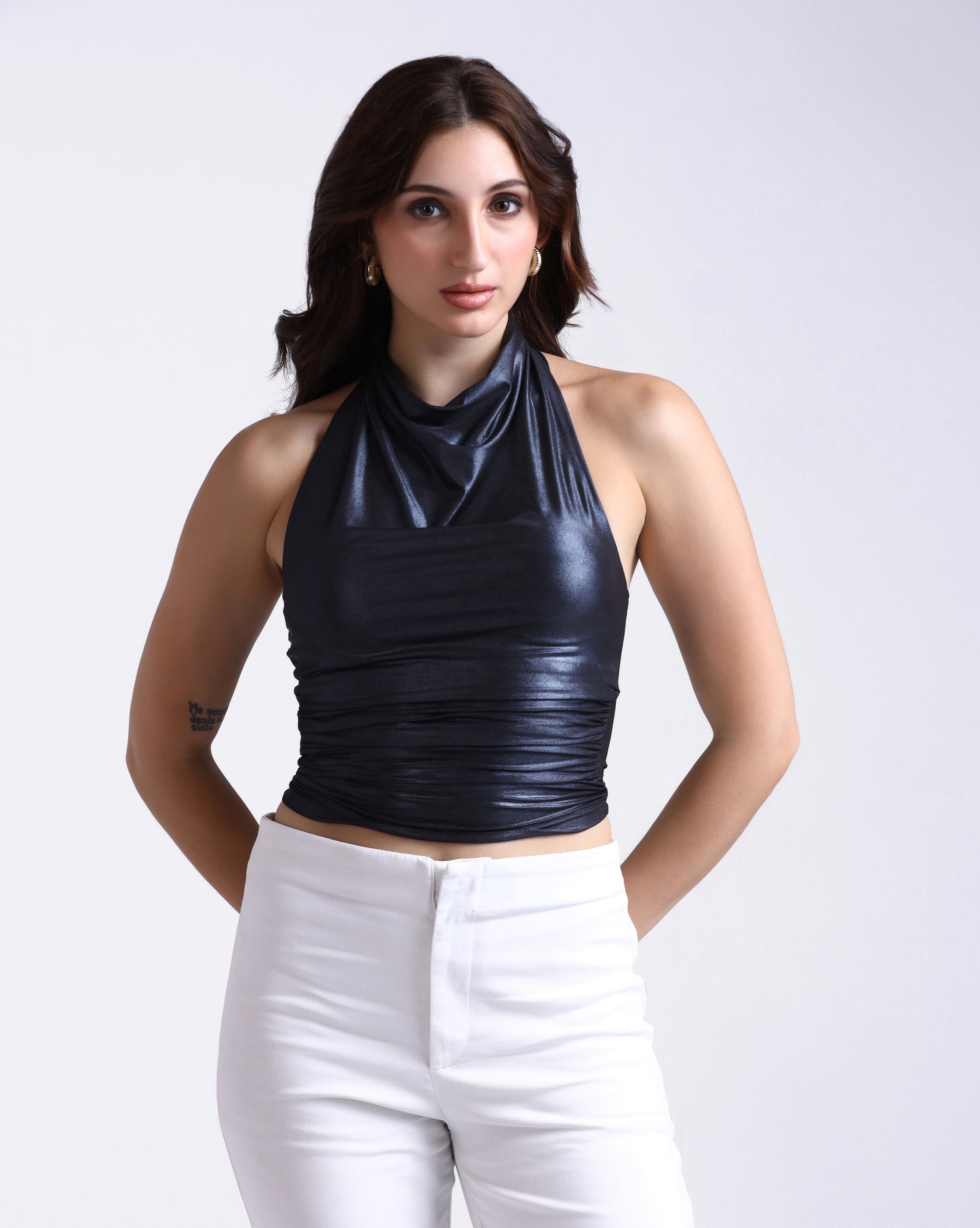 Blue Drape Halter Top