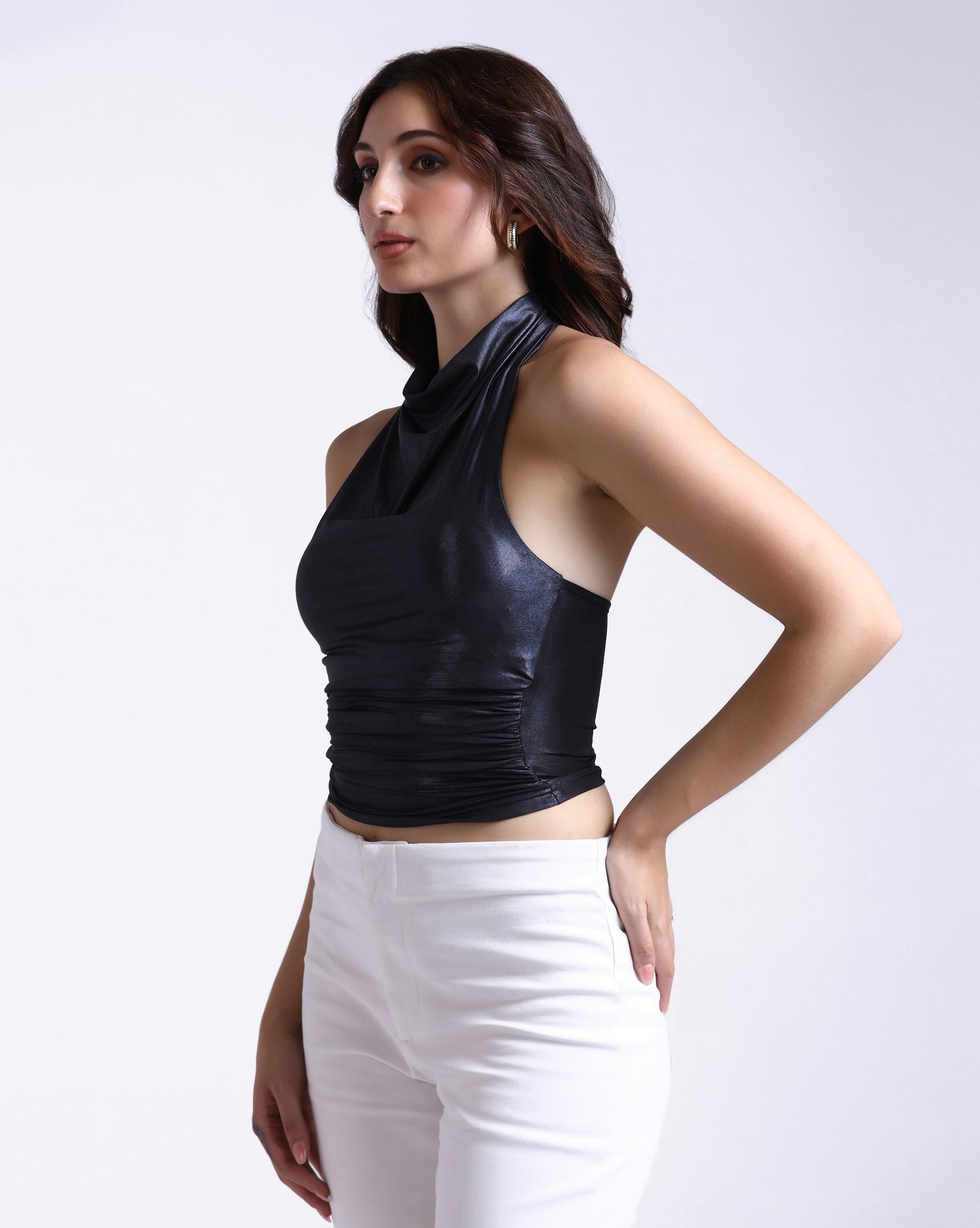 Blue Drape Halter Top