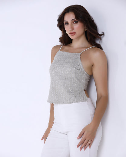 Sequin Ivory Denim Top