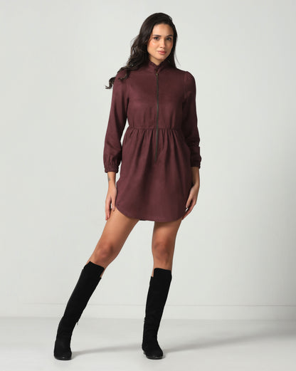 Mulberry Suede Zip-Up Dress
