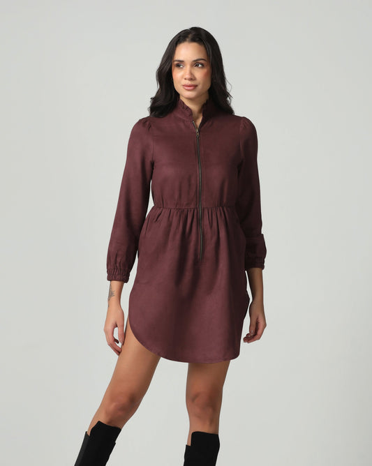 Mulberry Suede Zip-Up Dress
