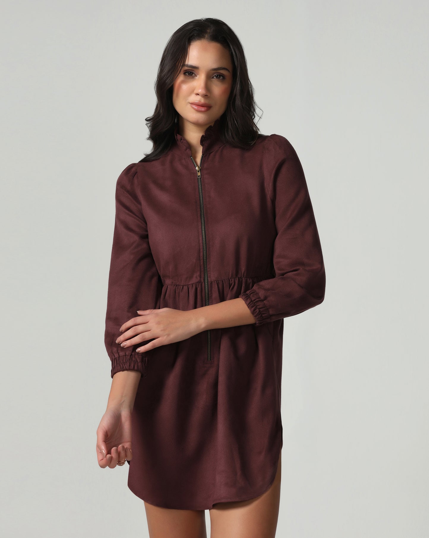 Mulberry Suede Zip-Up Dress
