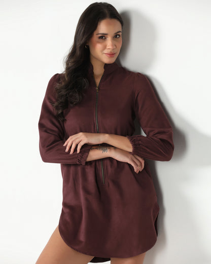 Mulberry Suede Zip-Up Dress