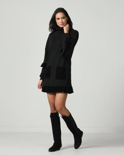Velvet Ruffle Sweater Dress