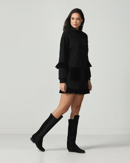 Velvet Ruffle Sweater Dress