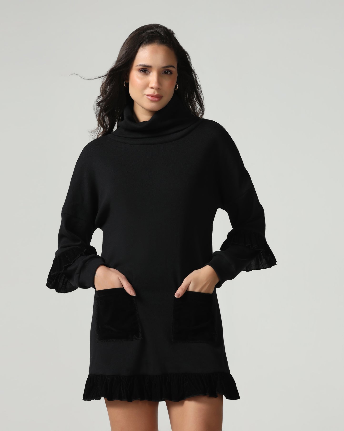 Velvet Ruffle Sweater Dress