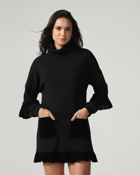 Velvet Ruffle Sweater Dress