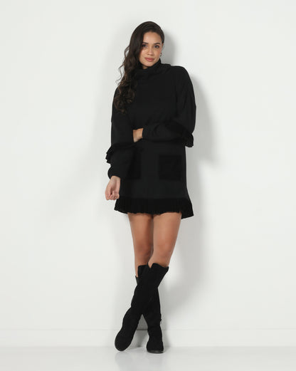 Velvet Ruffle Sweater Dress