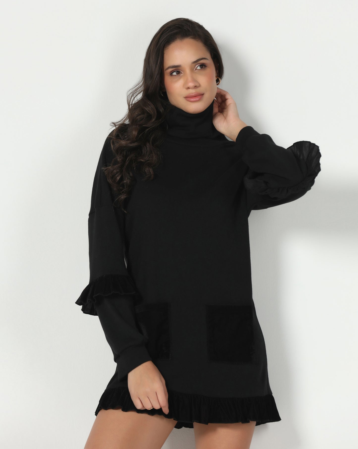 Velvet Ruffle Sweater Dress