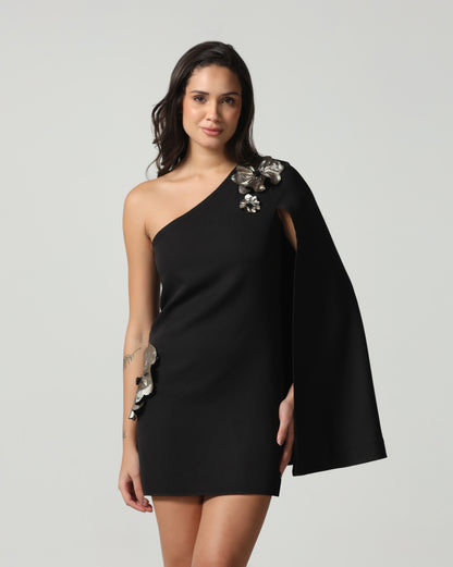 Metallic Petal One-Shoulder Dress