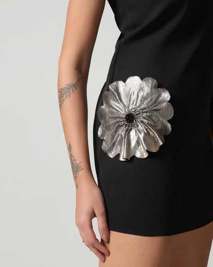Metallic Petal One-Shoulder Dress