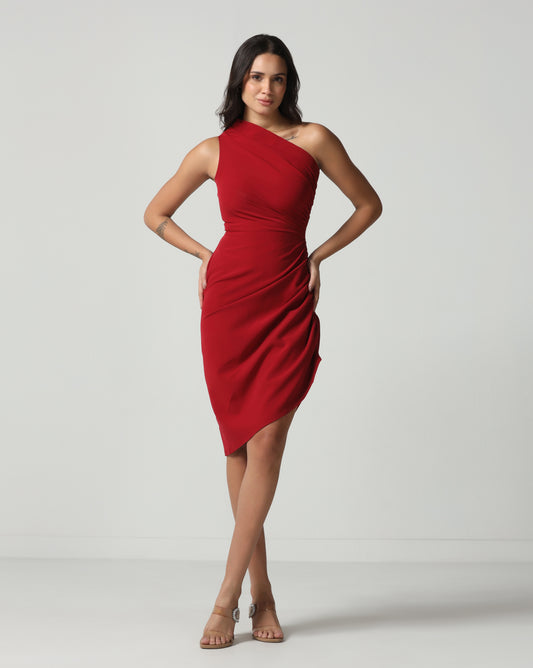 Crimson Sculpt One-Shoulder Dress