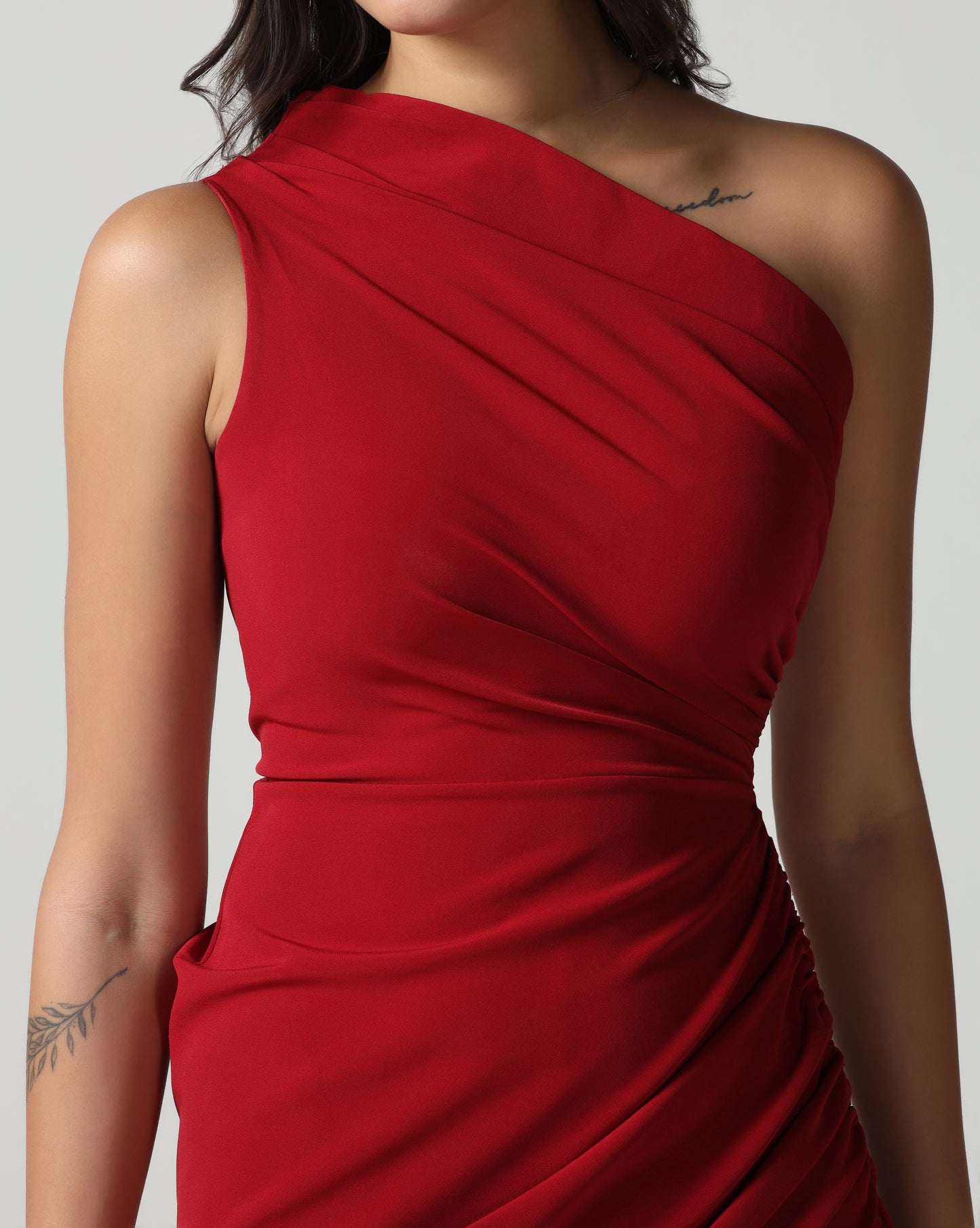 Crimson Sculpt One-Shoulder Dress