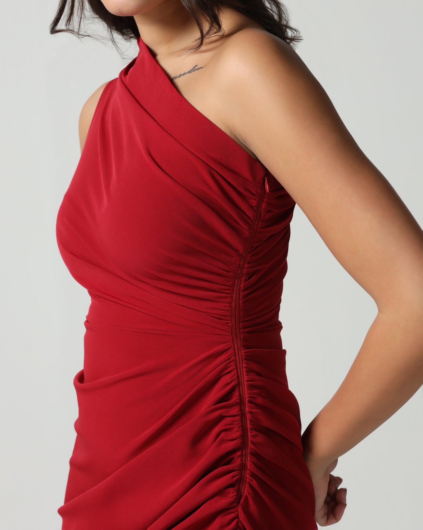 Crimson Sculpt One-Shoulder Dress