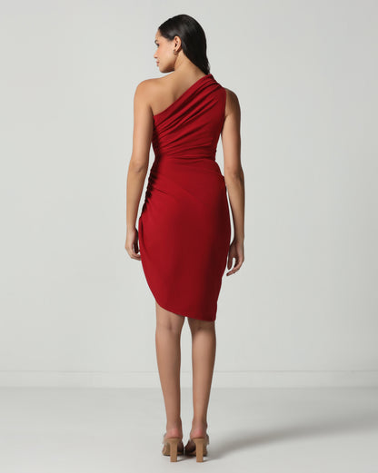 Crimson Sculpt One-Shoulder Dress