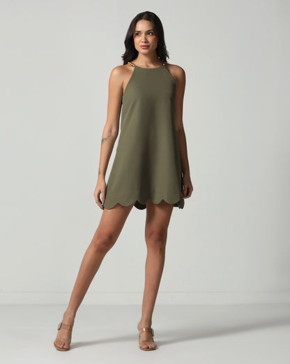 Olive Scallop Dress