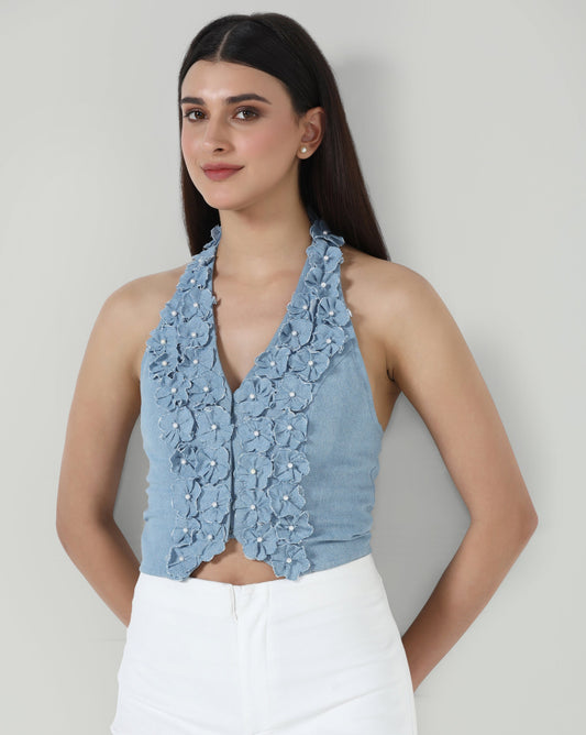 Denim Petal Waistcoat