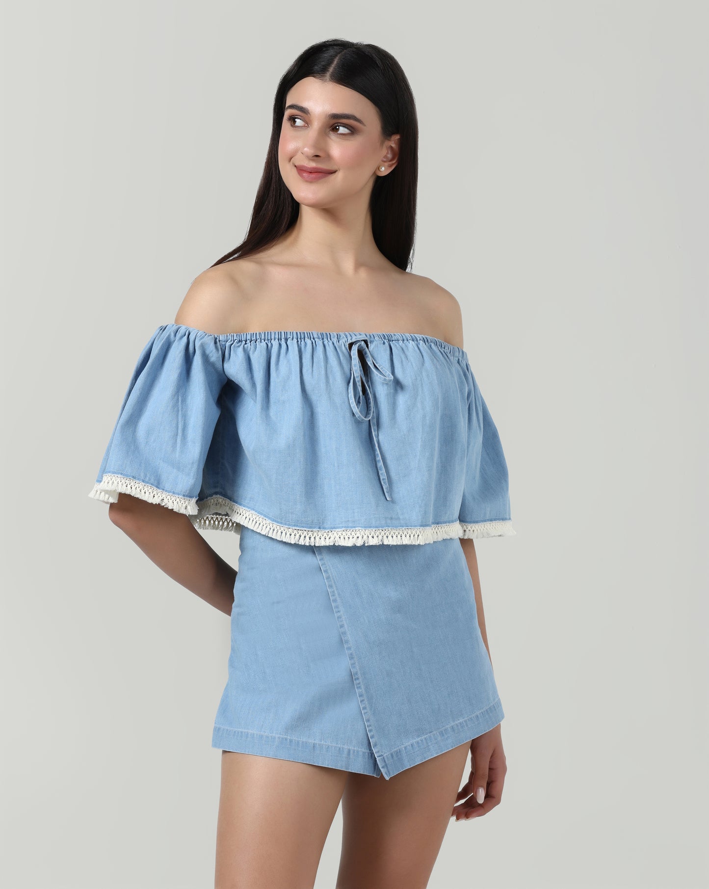 Denim Lace Trim Top