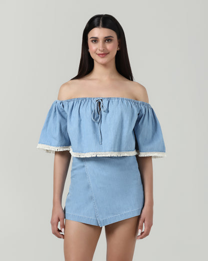 Denim Lace Trim Top