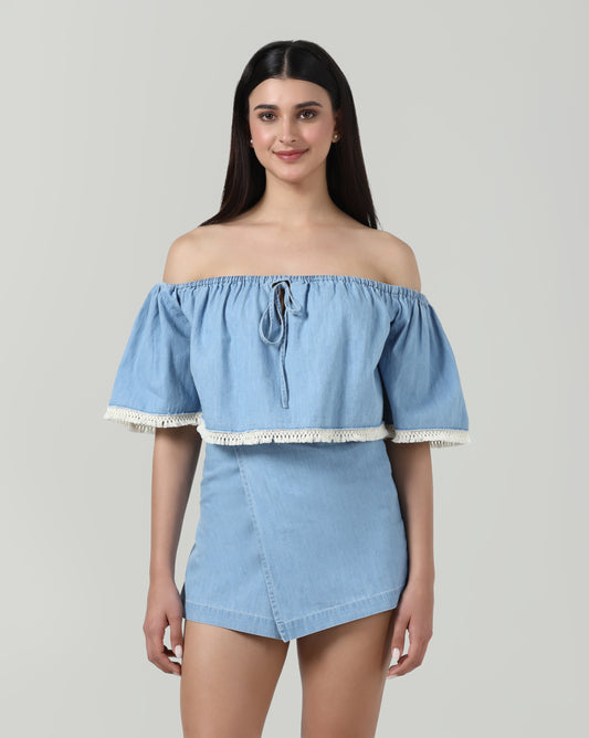 Denim Lace Trim Top