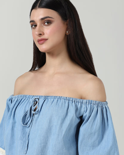 Denim Lace Trim Top