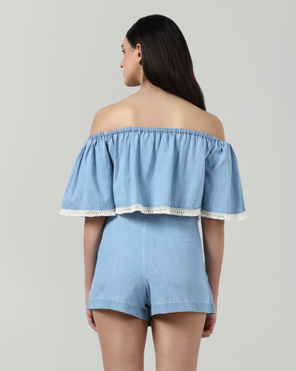 Denim Lace Trim Top