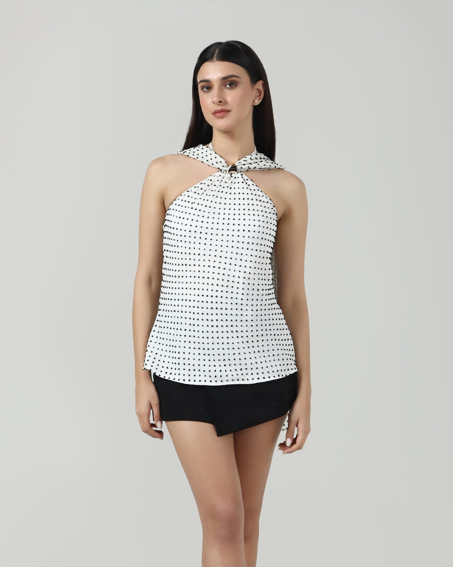 Polka Dobby Scarf Top