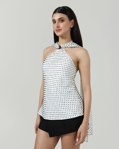 Polka Dobby Scarf Top