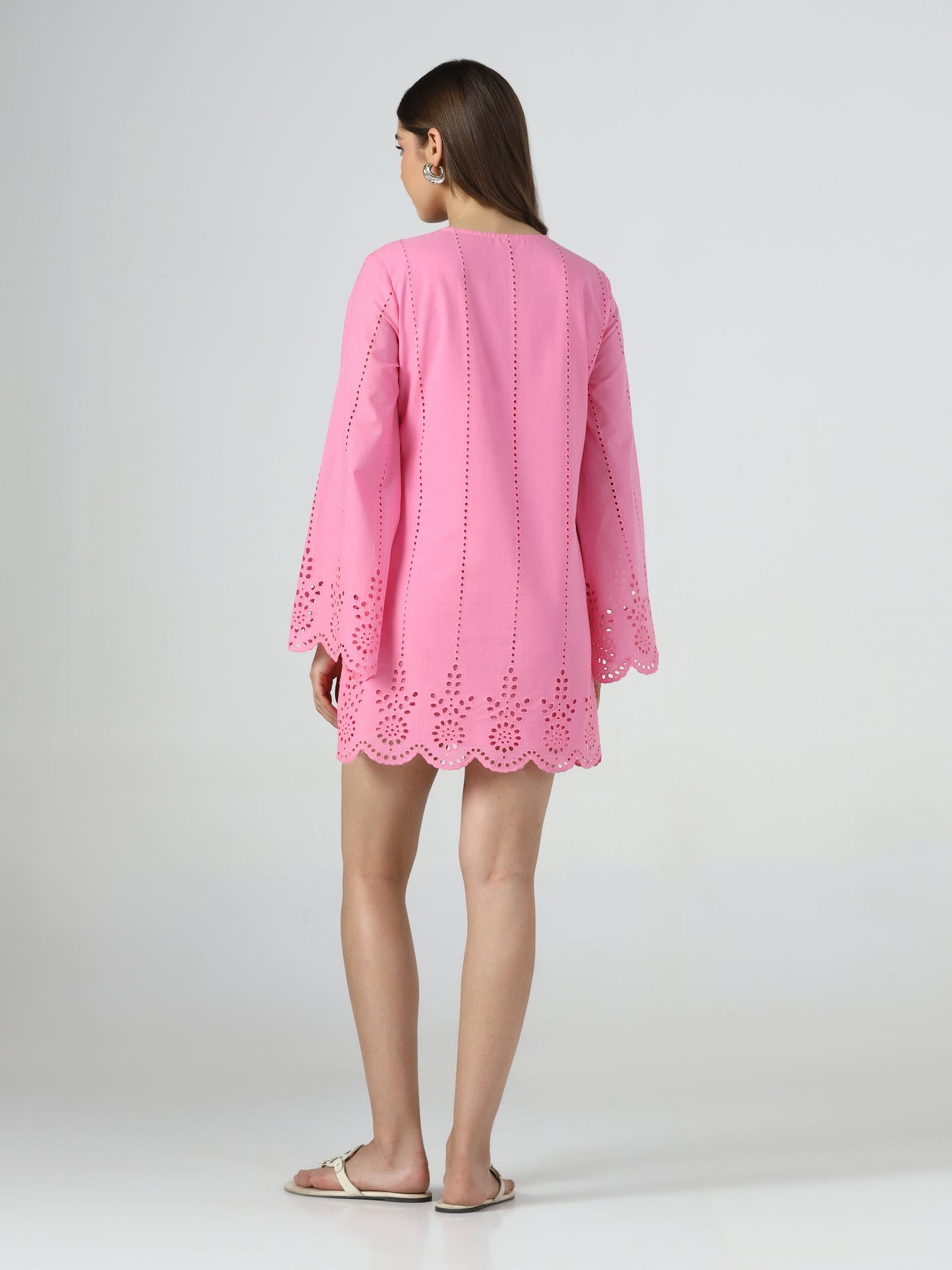 Blush Bell Sleeve Schiffli Dress