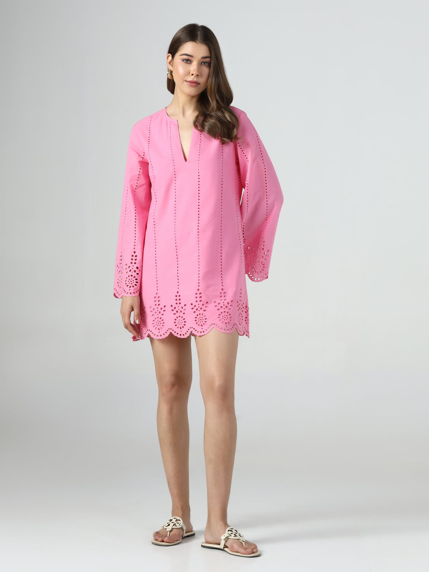 Blush Bell Sleeve Schiffli Dress