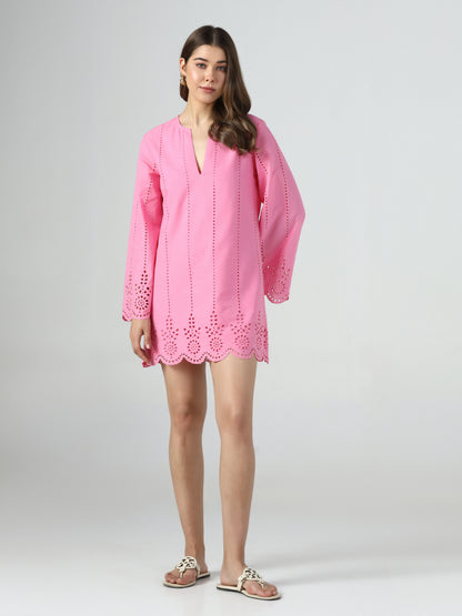 Blush Bell Sleeve Schiffli Dress
