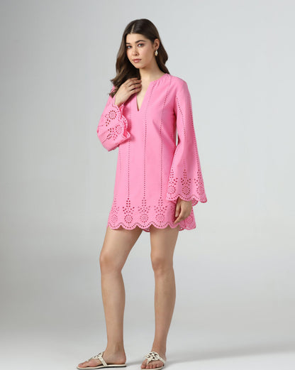 Blush Bell Sleeve Schiffli Dress