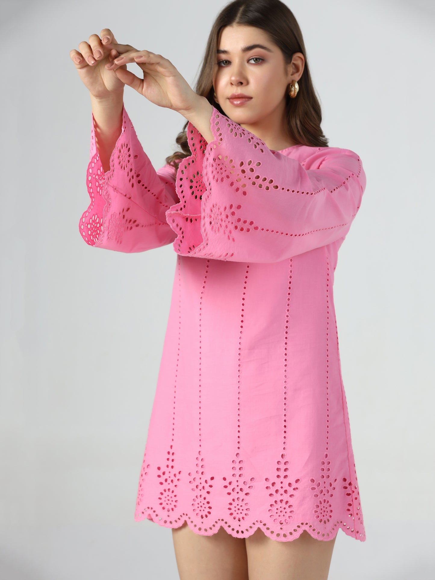 Blush Bell Sleeve Schiffli Dress
