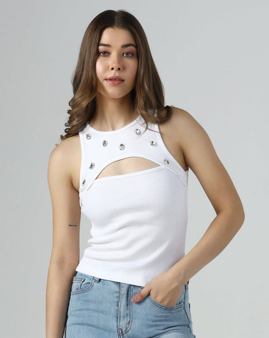Stone Cutout Ribbed Tank