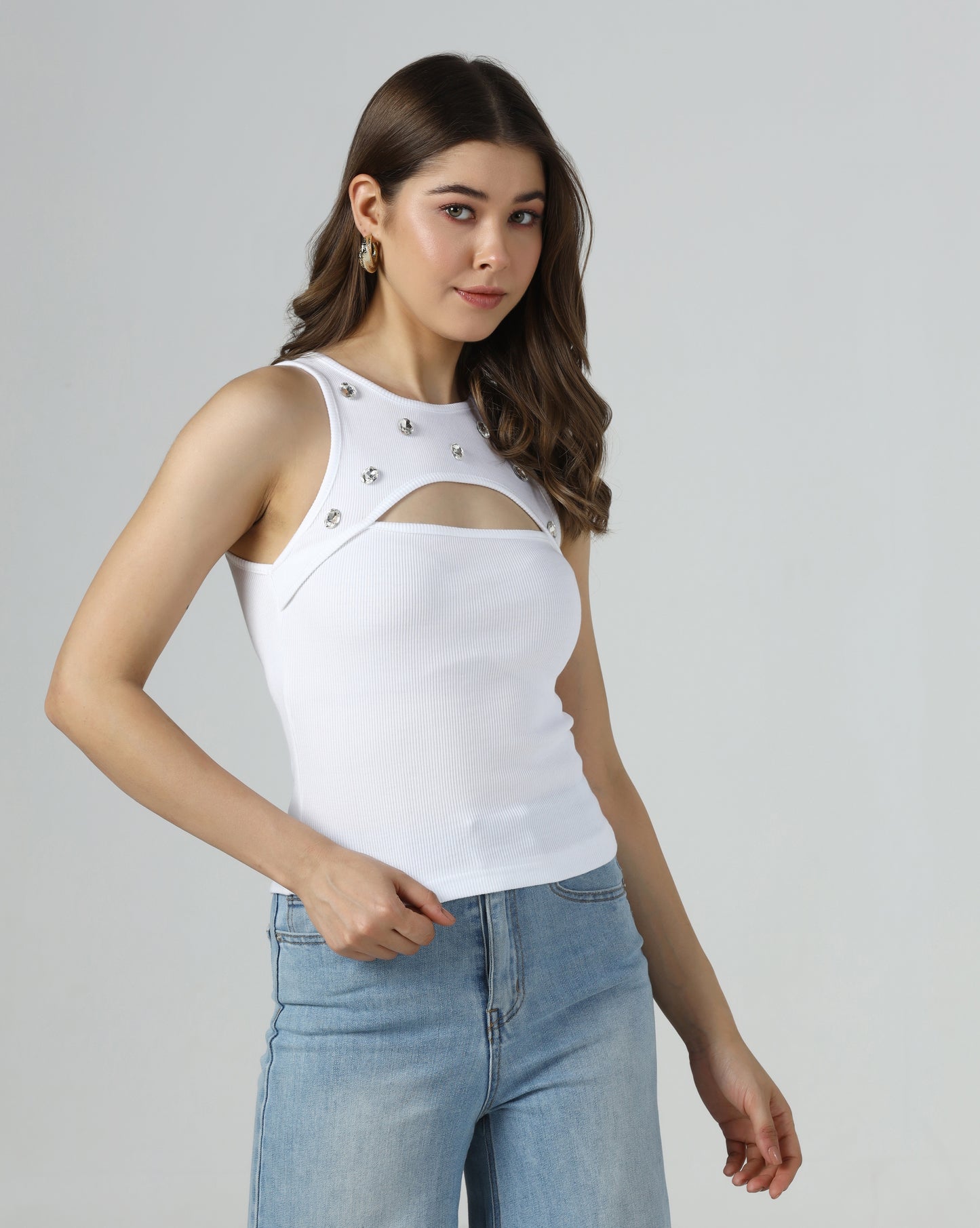 Stone Cutout Ribbed Tank