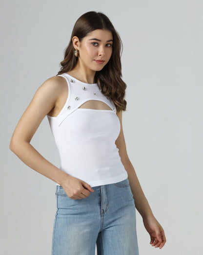 Stone Cutout Ribbed Tank
